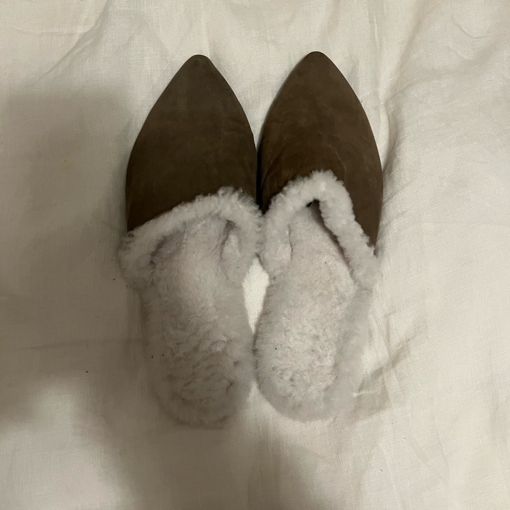 Jenni Kayne Olive Mules with Cream Shearling Lining